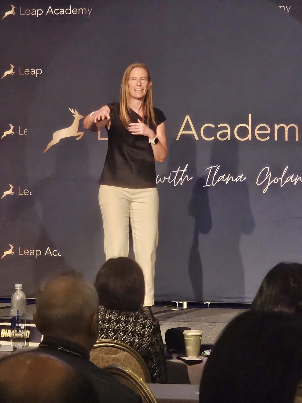 Ilana Golan on stage at LeapCon, Leap Academy's flagship conference for 400 executives