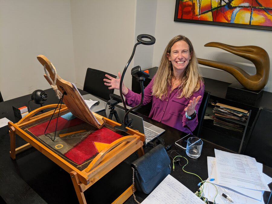 Ilana Golan working from her desk the year Leap Academy launched