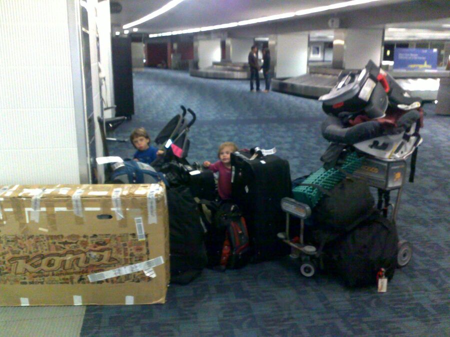 Moving to the U.S. with young kids and luggage at the airport
